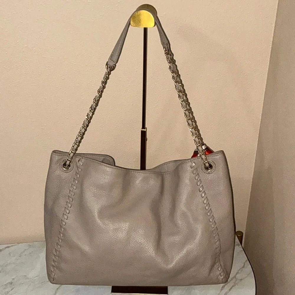 Tory Burch Marion Slouchy Pebble Leather Bag with Chain Straps & Bag Scarf